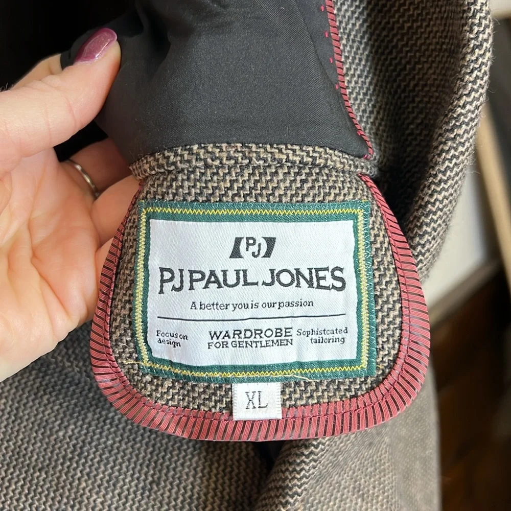 NWT PJ PAUL JONES‎ Herringbone Tweed Blazer Wool Blend Two Button Sport Coat- XL